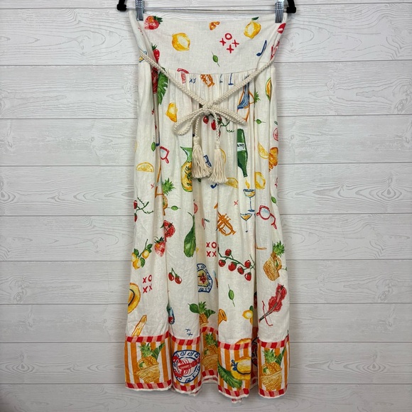 Calypso St. Barth Party Time Linen Blend Novelty Print Maxi Skirt NWT - Picture 1 of 9